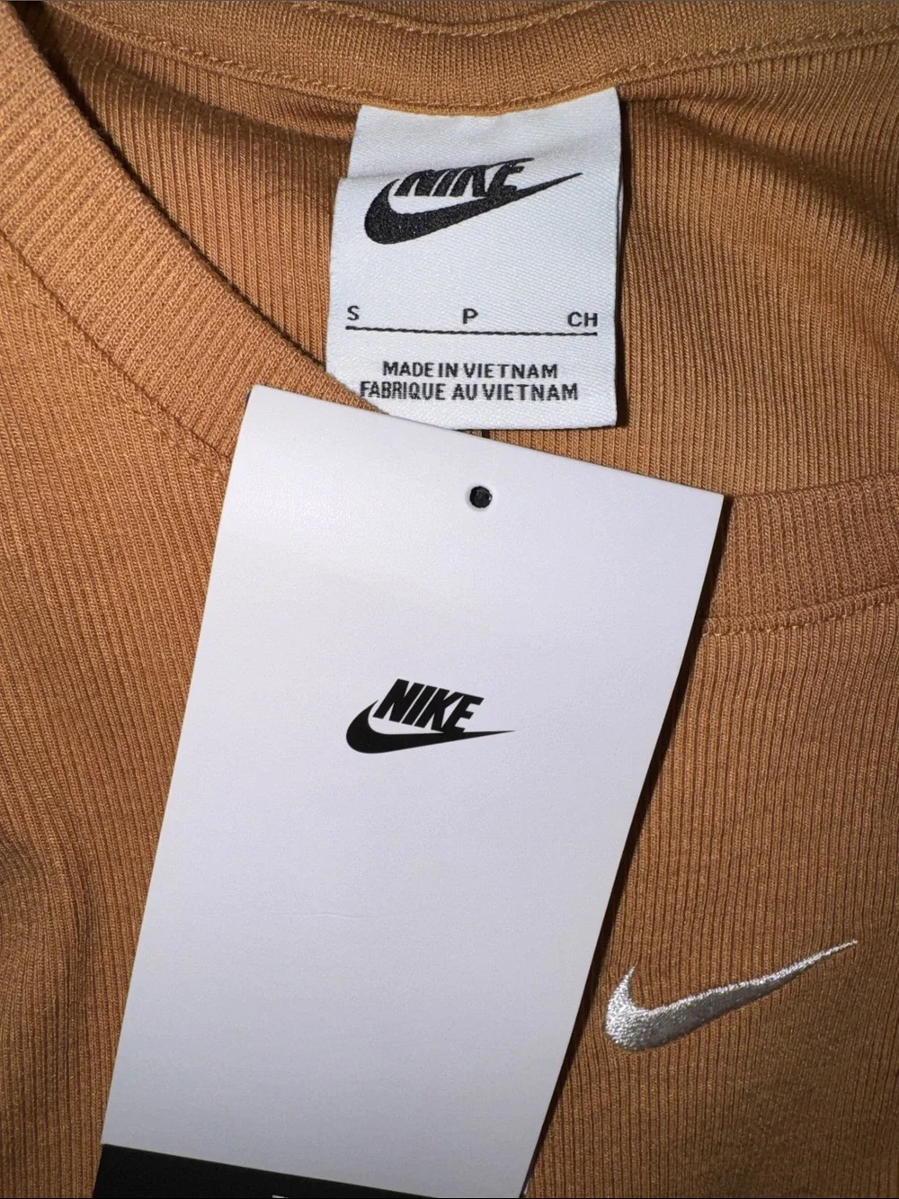 Nike Women's Cropped Tank Top in Mustard with White Swoosh